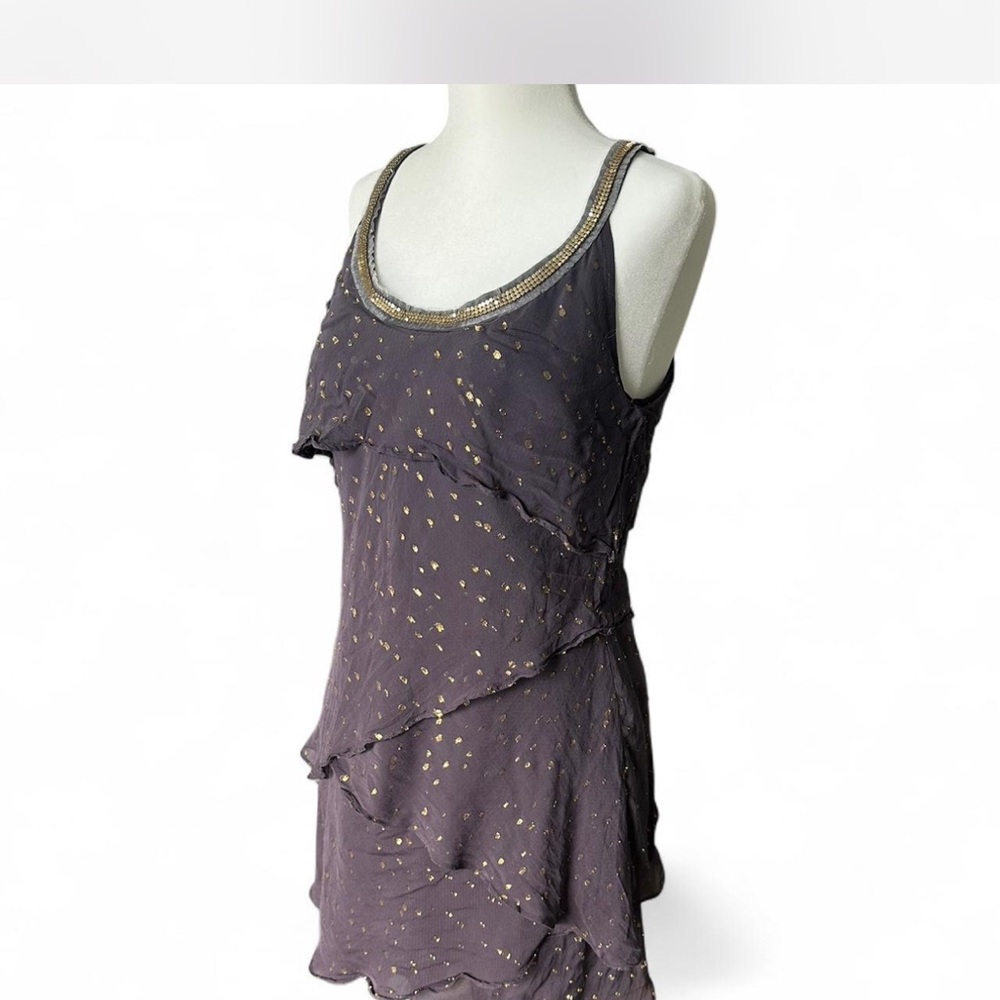 Free People Metallic Silk Tiered Mini Dress Size 6 – Boho Glam